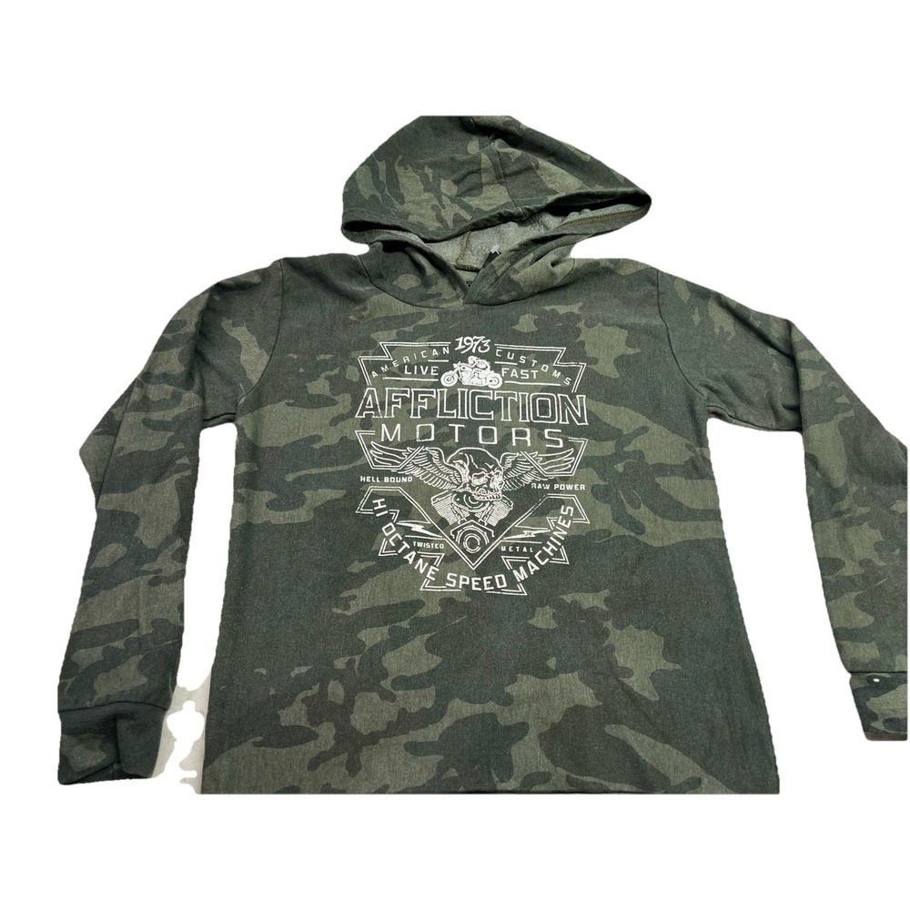 Affliction Hoodie Boys Medium Camo AC Alchemist Skull Motorcycle